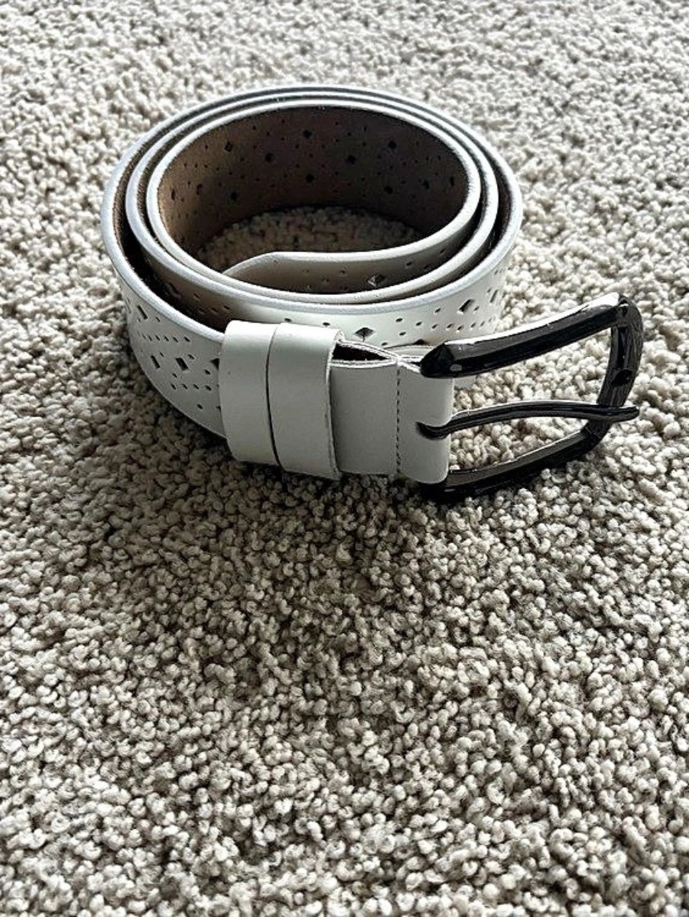 Women's White Perforated Belt